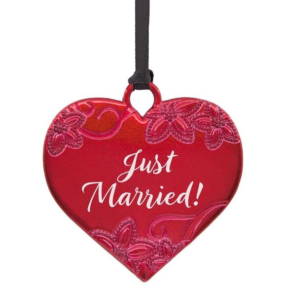 Hallmark Red Metal Heart Just Married! Christmas Ornament - Picture 1 of 2